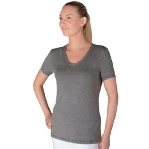 SPALDING Small Black White Micro Stripe T-Shirt V-Neck Chest: 35" NEW S/S Womens